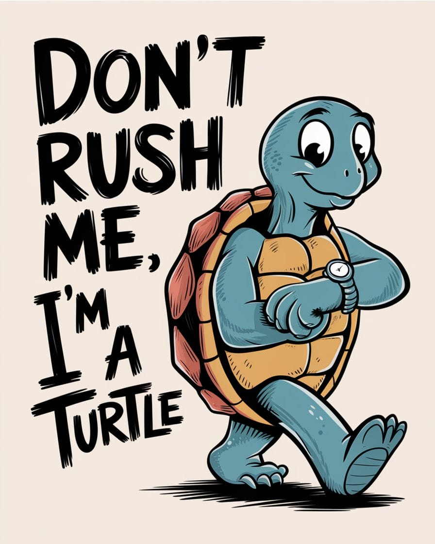 turtle walking slowly along a checkered path poster with the quote one slow step at a time