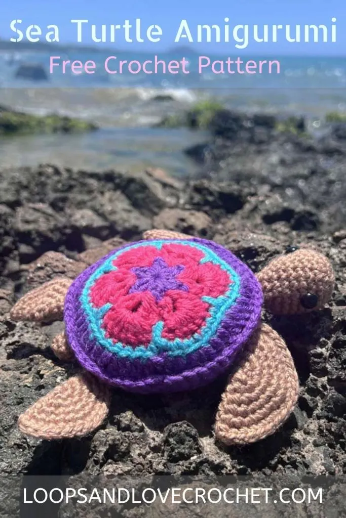 Colorful African flower hexagon shell crochet sea turtle amigurumi