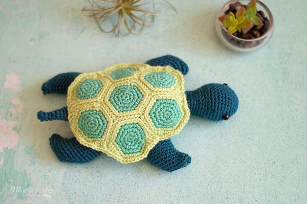 Jumbo hexagon patchwork crochet baby sea turtle plushy