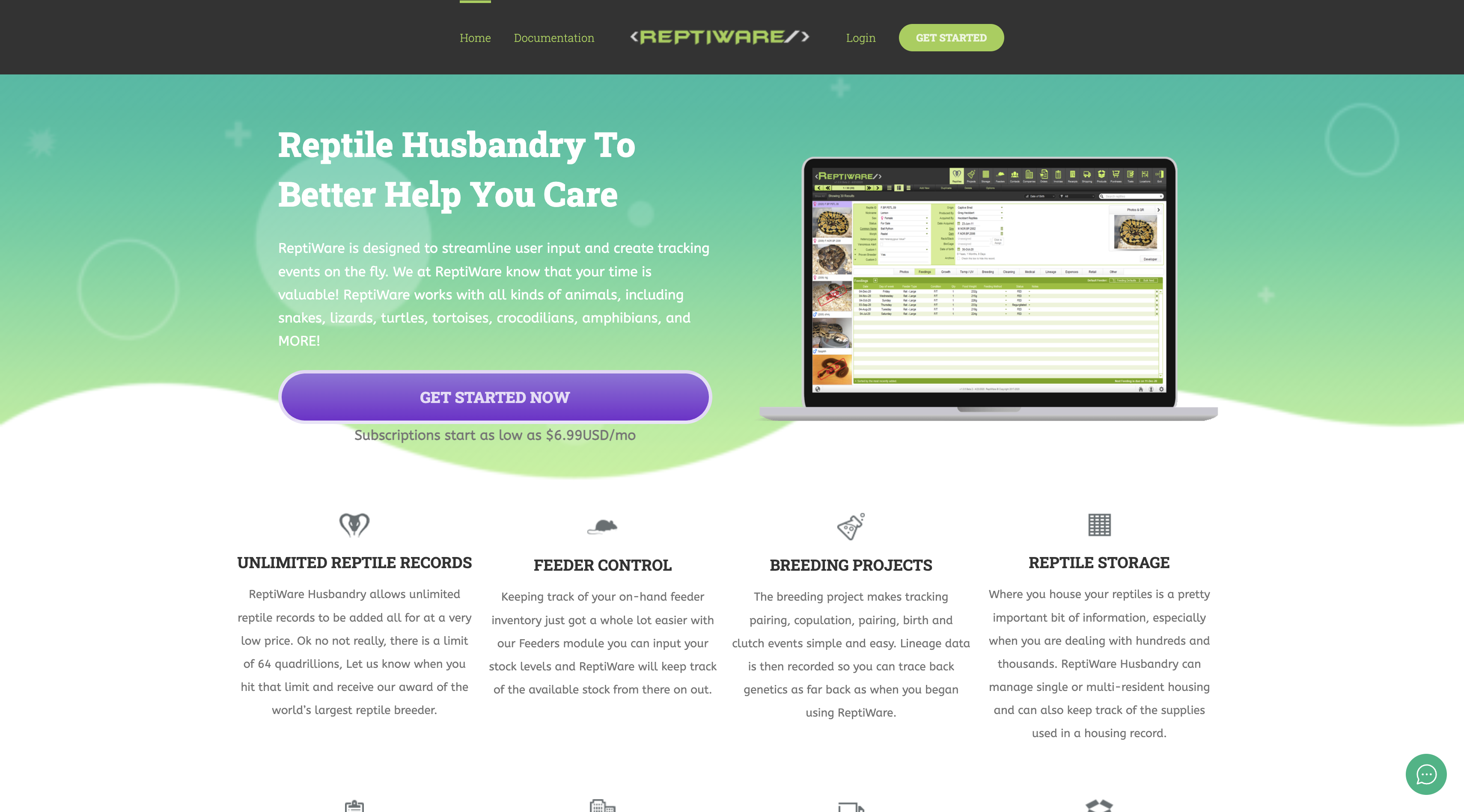 ReptiWare reptile husbandry tracking software dashboard