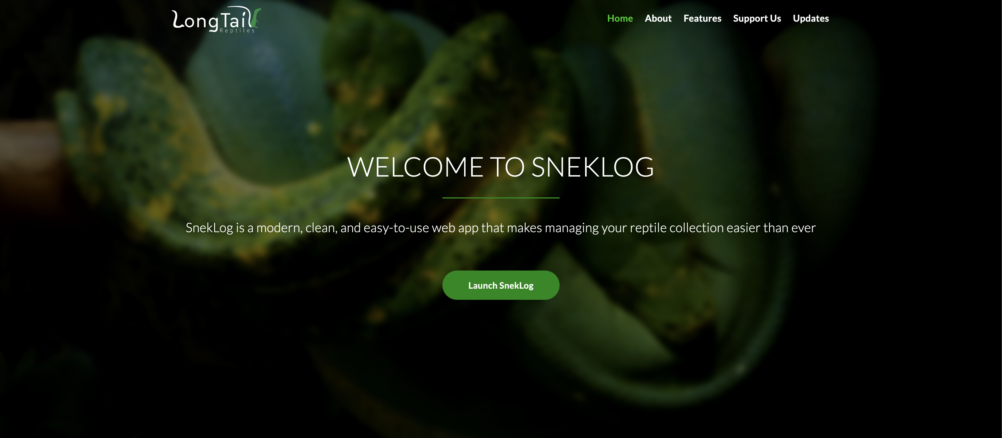 SnekLog free reptile tracking web app homepage